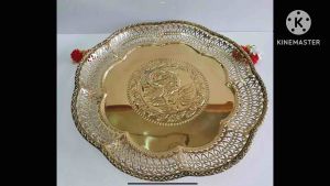 BrassByfa F1155 ถาดเหลี่ยม16นิ้ว ตอกลายกุหลาบ +