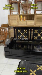 Kursi Tamu Sudut Jati Model Gelung Kawung Warna Hitam Produk Mebel Jepara