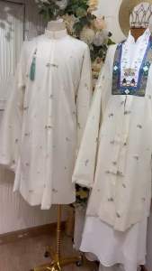 CẶP NHẬT BÌNH NAM NỮ TRẮNG XANH TRUYỀN THỐNG MẶC CƯỚI HỎI