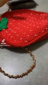 Handmade crochet red strawberry sling bag