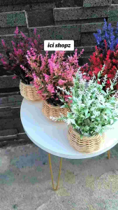 Lavender Waterweed + Pot Rotan ( Sudah Rangkaian ) Bunga Artificial