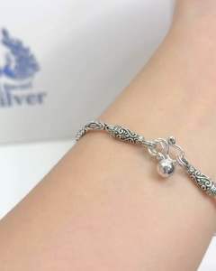 เงินแท้ 925/ สร้อยข้อมือเงินแท้ ลายบาหลีรมดำ หนา 2.8 มิล  | BB100005