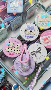 LUNI Korean 3D Compact Makeup Mirror Beaded Wrist Strap Portable Double-Sided Pocket Mirror