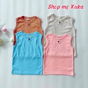 Áo ba lỗ bé trai bé gái phối nút chất cotton xuất dư
