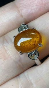 [Real Unit] Amber Flower Adjustable Silver-plated Ring 花珀可调节戒指 (S/n: 3200222)
