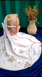 Mukena Terusan Reamaja Tanggung Bahan Katun Polino Motif Bunga 3 Serangkai Cantik