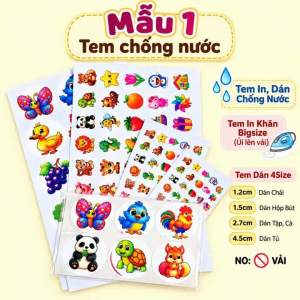 Tem Kí Hiệu Mầm Non Mẫu 1 – Tem Dán Chống Nước In Khăn Ủi Nhiệt.