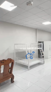 GIƯỜNG TẦNG SẮT LỆCH HỘP 4x8 – CẦU THANG BẬC GỖ CAO CẤP (GTL48-LG)