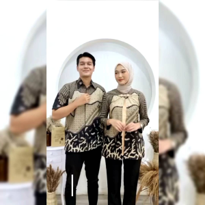 Batik Pria Hitam Lengan Pendek Kemeja Batik Modern Elegan Katun Premium