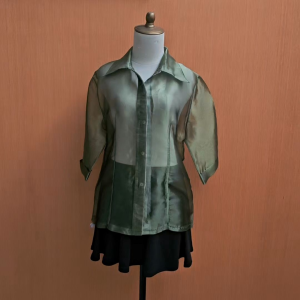 atasan kemeja wanita hijau organza MAX GIRL cewek L transparan MEWAH cute kerja kuliah PESTA