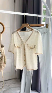 ●ECLAIRE● 043 Blouse Blus Cotton Lace Brokat Brukat Vneck Lengan Pendek Shortsleeves Dailywear Kasual Casual Korea Mode Boho Rustic Import gobb