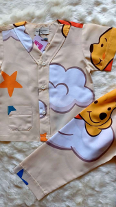 Aghni Boutique Piyama Anak Motif The Pooh Bahan Katun Adem Tanpa Kerah