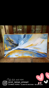 lukisan abstrak teksture modernlukisan minimalis ocean bluegold