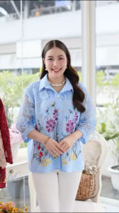 เสื้อเชิ้ตผู้หญิงผ้าลินินผสมผ้าฝ้ายอกอก 38 ถึง 42 นิ้วและอก 46 48 52 นิ้วใส่ได้