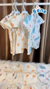 Benebaby  ชุดผ้ามัสลินทอย่น ชุดเด็กแรกเกิด ชุดเด็กทารก  ชุดทรงซามูไร หมวก ถุงมือ ถุงเท้า