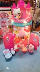 MALAYSIA Kitty Cat/Hello Kitty 3 Layer Doll House Castle with 4 Dolls Pretend Play Toy set