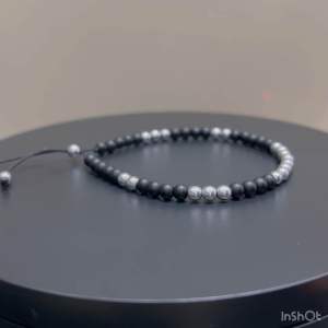 CW Manila - M0RPHEUS Slider Bracelet - 4mm Matte Onyx Micro Stones with Silver Hematite - Semi-precious Adjustable Bracelets