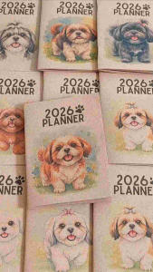 2026 Mini Planner Calendar Shih Tzu Dog Theme | Journal | Kraft | A6 Size | Paperae