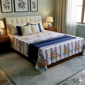 333 King Size AC Flat Sheet 202×228 cm – Floral Stripe Cooling Blanket / Lightweight Comforter (5 Colors)