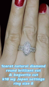 1 carat size 8 K18 Hallmark Diamond Engagement Ring with Certificate and Box Detailed Views of Setting and Band