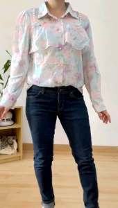 ●ECLAIRE● 003 Kemeja Shirt Chiffon Sifon Lengan Panjang Longsleeves Aplikasi Mutiara Pearl Motif Flower Feminim