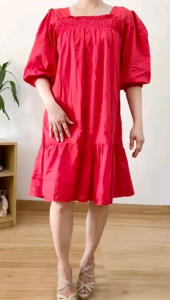 ●ECLAIRE● 063 Dress Mini Mermaid Duyung Leher Persegi Squareneck Lengan 3per4 Polos Basic Dasar Kasual Casual Kerja Imlek CNY Lunar Natal Christmas Kemerdekaan 17Agustusan 1081