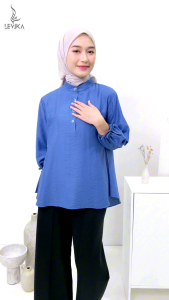 Aleeka Blouse Wanita lengan tali serut bahan polo linen By Levika.co
