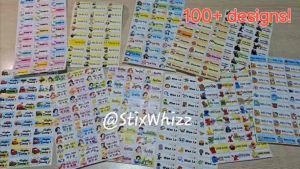 Personalised Name Sticker Small/Med/Large Waterproof Over 500 Designs S-60stix M-33stix L-20stix