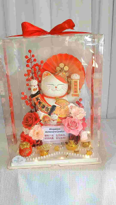Grand Opening Flower Gift Box with Lucky Wealth Cat | New Business Congratulations Gift House Warming | TTEEN GIFT