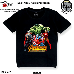 KFS 277 Kaos Avengers Infinity War Anak Laki-Laki Hero Spiderman Hulk Kapten Amerika Iron Man
