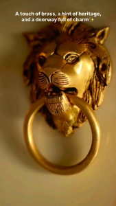 Two Moustaches Lion Mouth Brass Door Knocker for Main Door Antique Brass Lion Knocker Standard Pack of 1 Knob