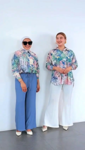 KEMEJA FLOWER AMARA SILK SATIN MOTIF PATTERN IMPORT OVERSIZE JUMBO BIGSIZE XXL