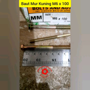 (2 pcs) Baut Mur Kuning 6x100 / Baut Kuning M6 / BMK / Baut Hexagon