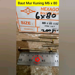 (2 pcs) Baut Mur Kuning 6x80 / Baut Kuning M6 / BMK / Baut Hexagon