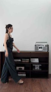 Quần tây nữ dài thiết kế xanh cạp trễ ống rộng MOLLYNISTA công sở thanh lịch cao cấp