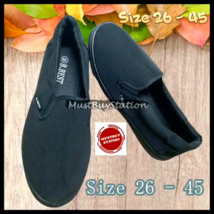 MBS Kasut Sekolah Hitam Sarung Murah School Black Shoes Slip On Full Set Size 26 -45