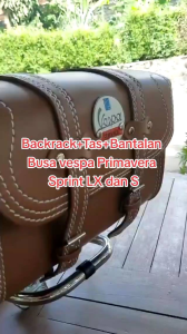 Sandaran belakang + Tas motor + Bantalan busa buat Vespa Primavera New Sprint LX S dan Gts. Backrack Vespa modern