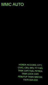 HONDA ACCORD CITY CIVIC CRV BRV FIT FUEL TANK CAP/ FUEL PETROL TANK LOCK CAP/ PENUTUP TANKI MINYAK 17670-S5A-E33