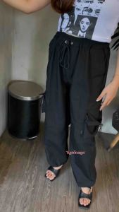 Kiya Cargo Pants Wanita Highwaist Loose Korean Style Jumbo - Celana Kargo Wanita Tali Serut