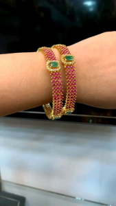 Haseenas Beautiful Premium Quality Ruby Emerald Ad Stone Bangles