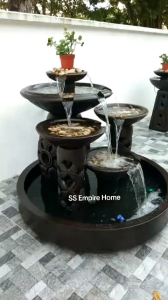 S9 Round 4ft Water Pond Feng Shui Fountain Garden Water Feature Balinese Sandstone 风水流水喷泉瀑布池招財 Fish Waterfall KolamIkan