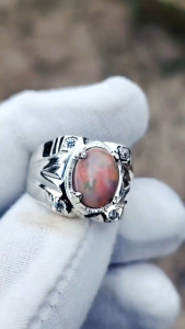 Natural Untreated Black Fire Opal 3.6 carat silver handmade ring