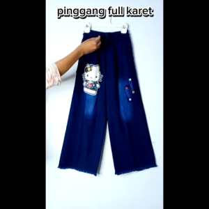 Kulot Jeans Anak Perempuan Gambar Boneka Celana Panjang Denim Import Motif Karakter Cewek Usia 3-12 Tahun Bawah Rawis