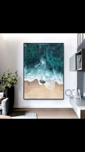 lukisan ombak dinding abstrak teksture modern art plus frame FUTURE ART PAINTING