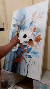 ✨ lukisan aesthetic abstrak bunga besar ukuran 120x80 dengan bingkai FUTURE ART PAINTING