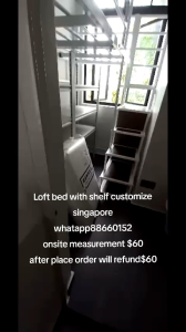 Loft bed with shelf customize singapore for helper room/store room/bomb shelter/utility