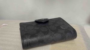Like new authentic preloved coated canvas corner zip medium bifold wallet
