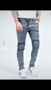 clana panjang pria / clana pria fashion bikers ripped lutut snow grey