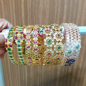SG Ready stock -Aadi sale - storewide Gold Polish Real Kemp stone Bangles(2.6 size)Preminum Quality Micro polish Bangles