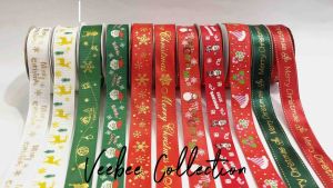 Pita Roll Natal 25cm Sablon Import/ Christmas Ribbon/ Pita hias hampers natal
